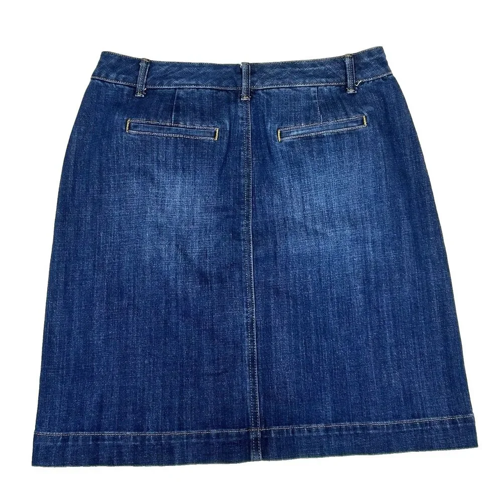 Talbots Dark Denim Jean Skirt Women's Size 8 Button Fly Dark Wash Casual Boho